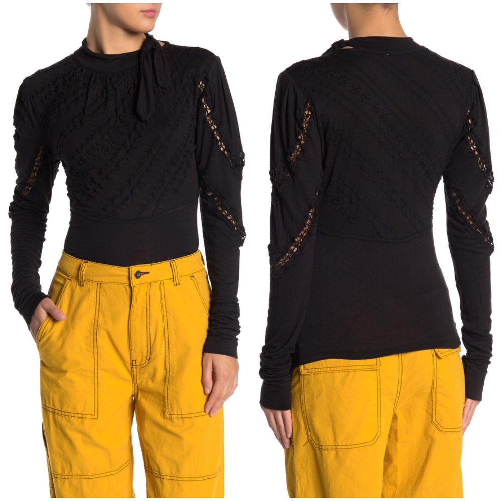 NWOT Free People Victoria Embroidered Long Sleeve T